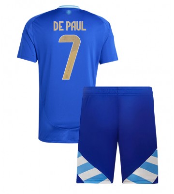 Argentina Rodrigo De Paul #7 Borta Kläder Barn Copa America 2024 Kortärmad (+ Korta byxor)